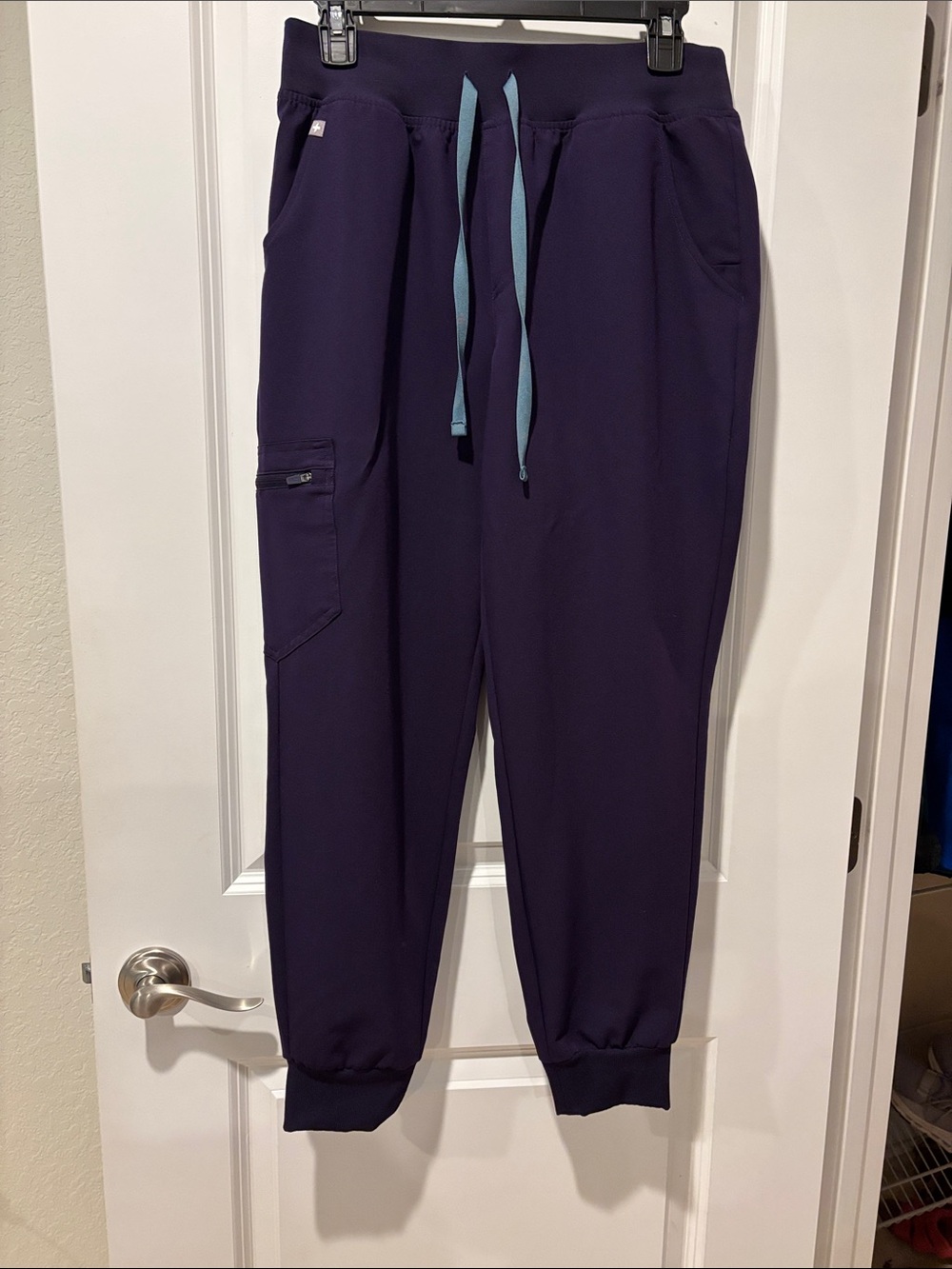 Figs Deep Purple Joggers with Light Blue Drawstring